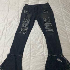 Mid Waist Ripped Flared Jeans